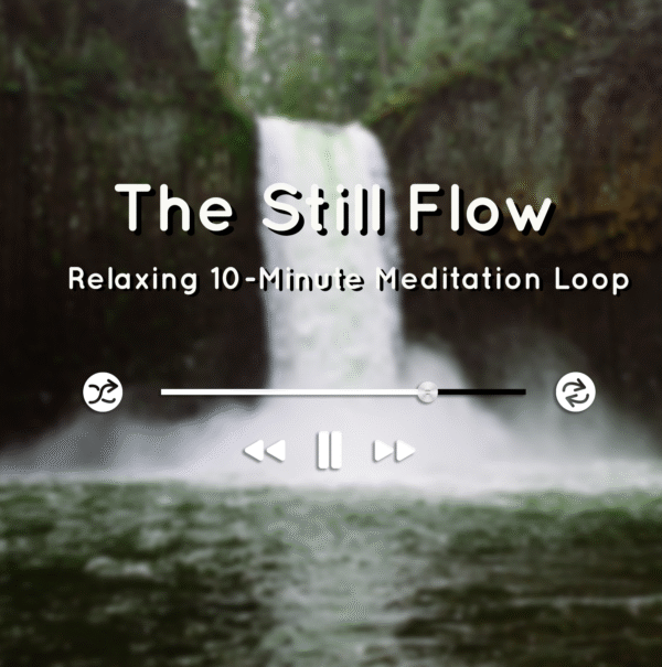 Gentle waterfall surrounded by forest, representing peaceful white noise ambience